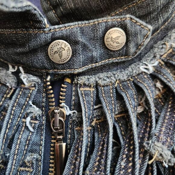 Armani Jeans Denim Jacket Womens 6 Fringe Western Barn Dark Wash - Picture 5 of 6